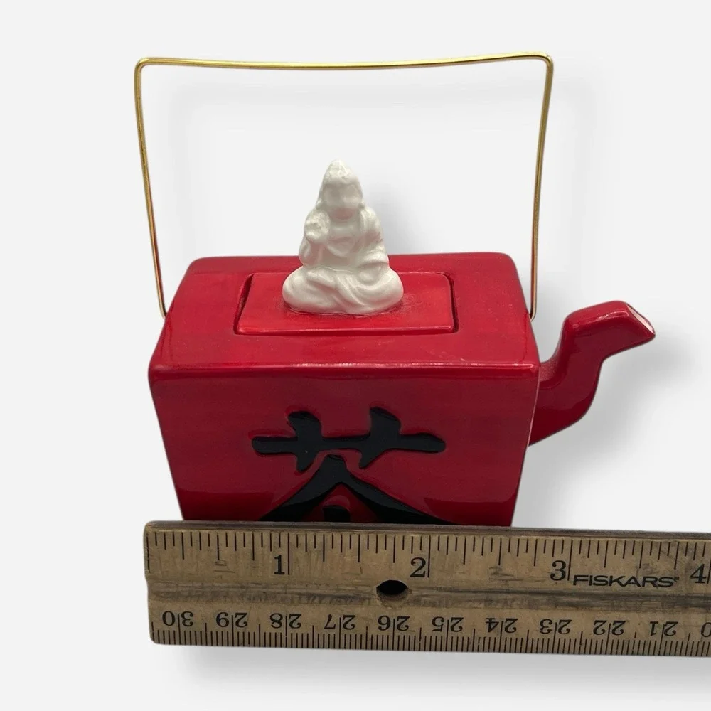 Fitz Floyd Ceramic Red Take Out Chinese Food Box Teapot Tea Buddha‎